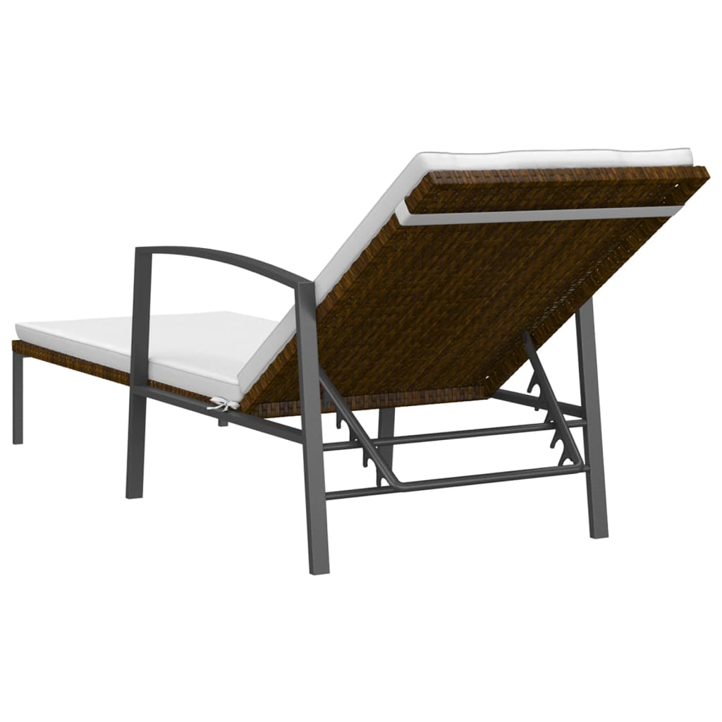 vidaXL Saulės gultai, 2 vnt., su staliuku, poliratanas, rudas
