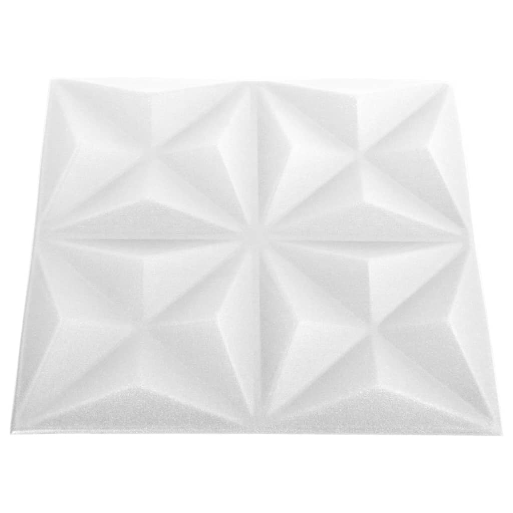 vidaXL 3D sienų plokštės, 12vnt., baltos, 50x50cm, 3m², origami rašto