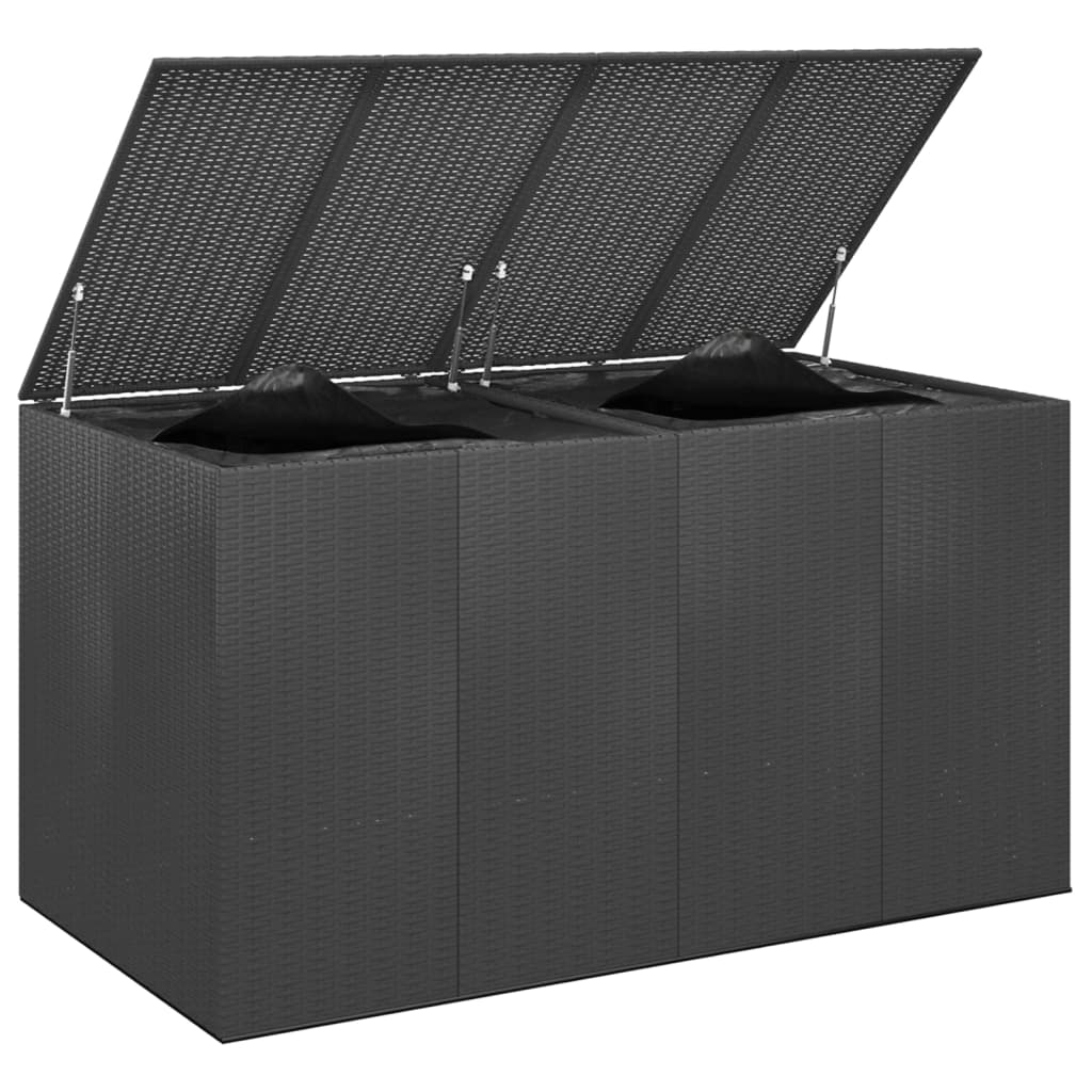 vidaXL Sodo dėžė pagalvėlėms, juoda, 194x100x103cm, PE ratanas