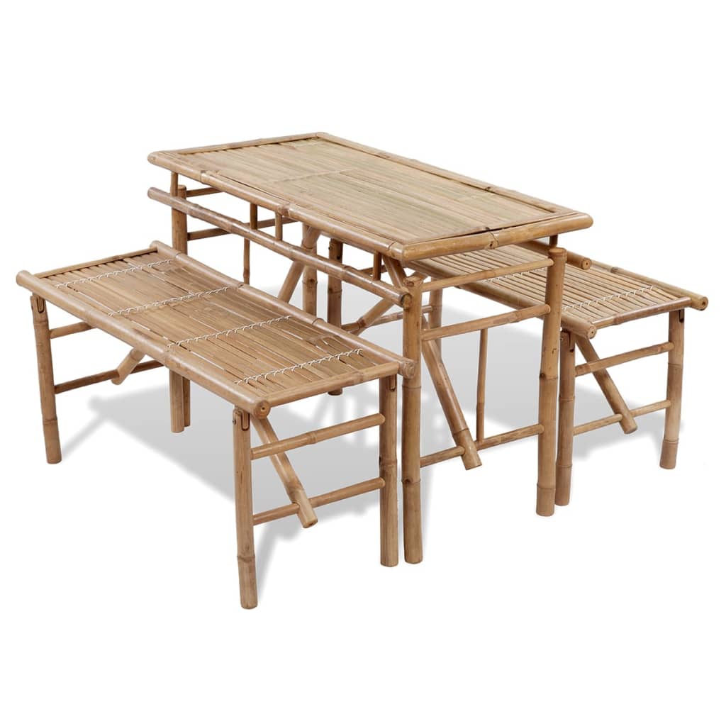 vidaXL Alaus stalas su 2 suoliukais, 100cm, bambuko mediena