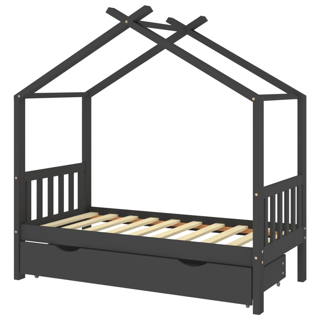 vidaXL Vaikiškos lovos rėmas su stalčiumi, pilkas, 80x160cm, pušis