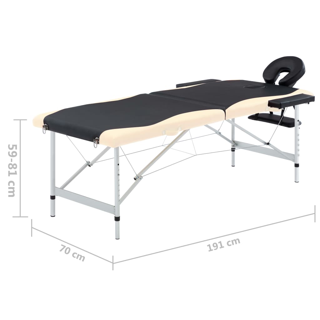 vidaXL Sulankstomas masažo stalas, juodas/smėlio, aliuminis, 2 zonų