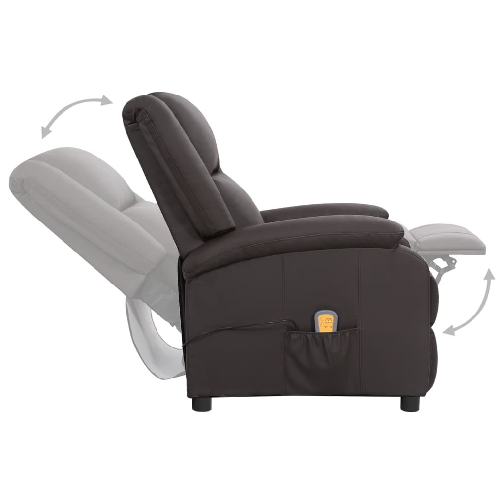 vidaXL Elektrinis atlošiamas masažinis krėslas, rudas, tikra oda