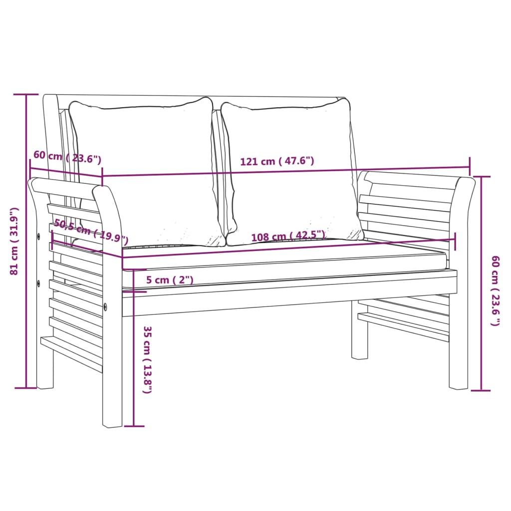 vidaXL Sodo komplektas su pagalvėlėmis, 3 dalių, akacijos masyvas