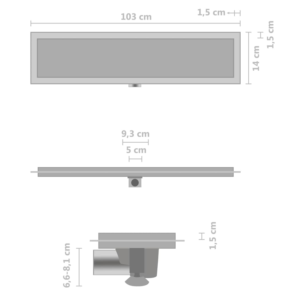 vidaXL Dušo latakas su 2-1 dangteliu, 103x14cm, nerūdijantis plienas