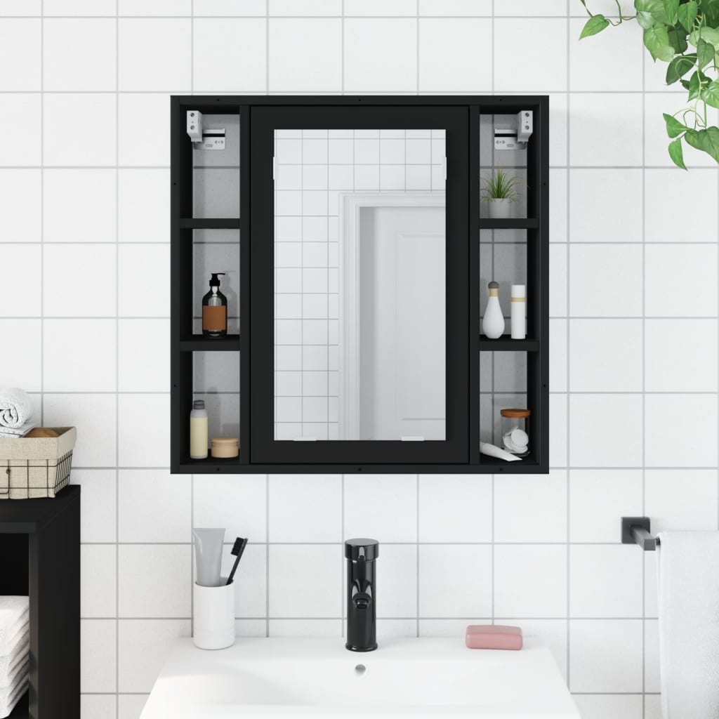 vidaXL Veidrodinė vonios spintelė, juoda, 60x16x60cm, apdirbta mediena
