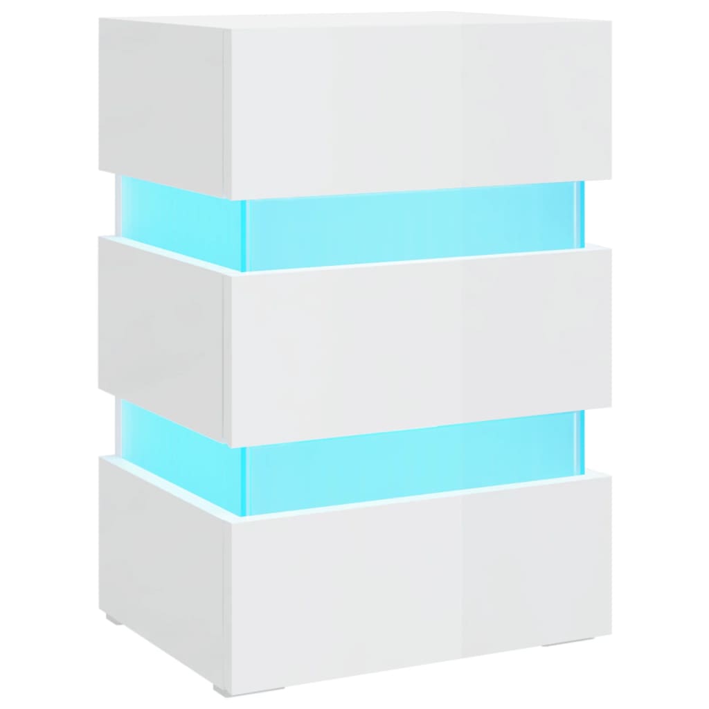 vidaXL Naktinė spintelė su LED, balta, 45x35x67cm, mediena, blizgi