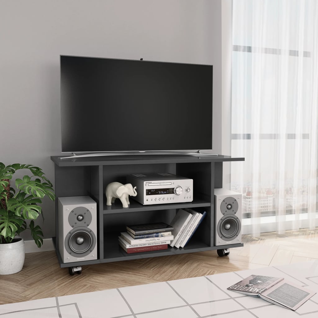 vidaXL TV spintelė su ratukais, pilka, 80x40x45 cm, mediena, blizgi