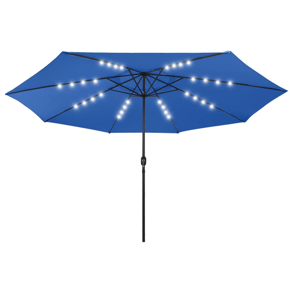 vidaXL Lauko skėtis su LED ir metaliniu stulpu, mėlynas, 400cm
