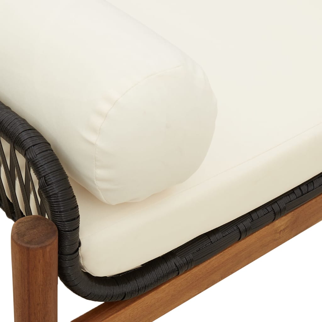 vidaXL Sodo suoliukas su pagalvėle, juodas, poliratanas ir akacija