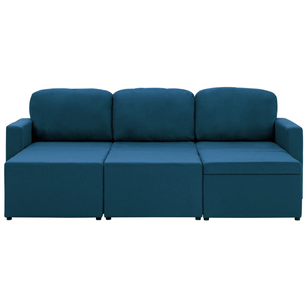 vidaXL Trivietė modulinė sofa-lova, mėlynos spalvos, audinys