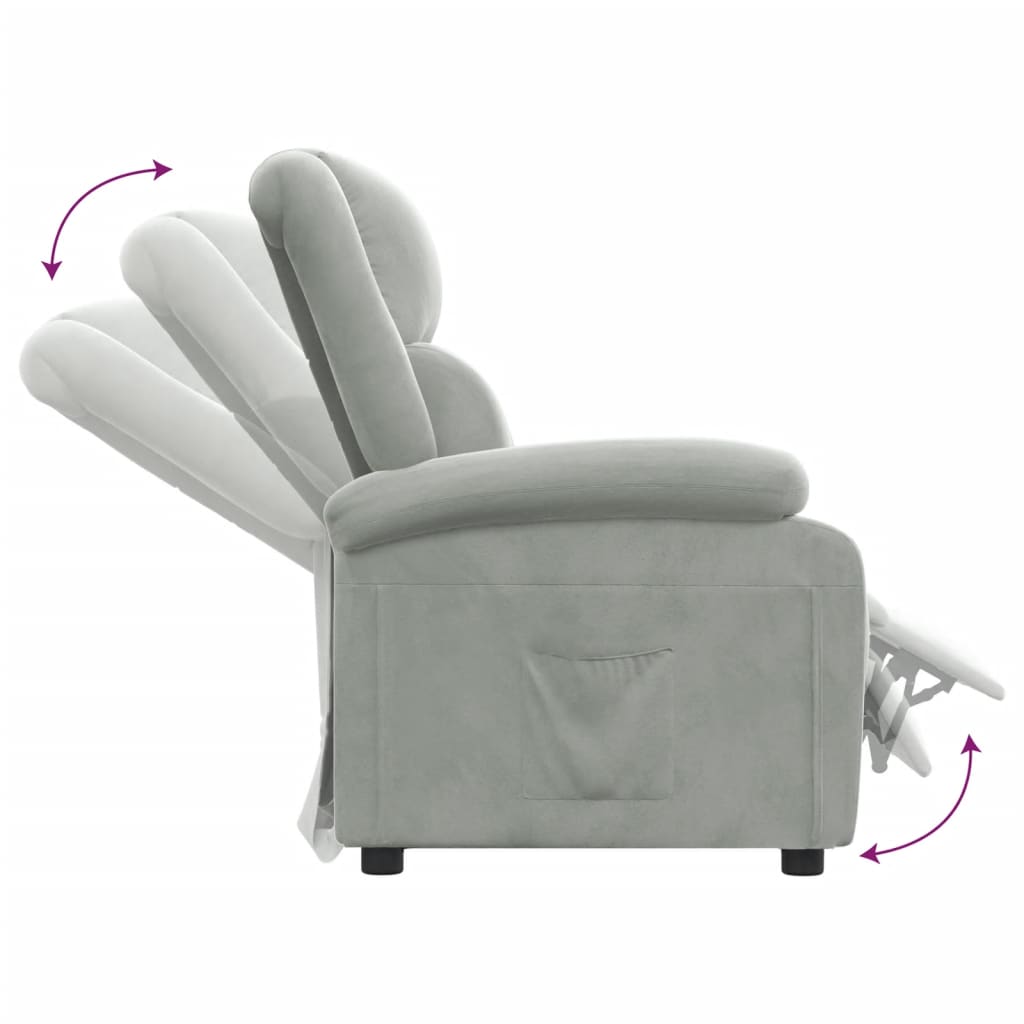 vidaXL Atlošiamas krėslas, šviesiai pilkos spalvos, aksomas