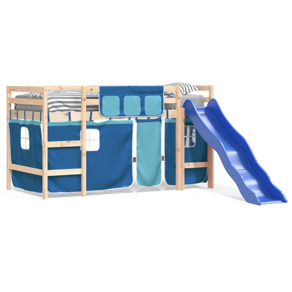 vidaXL Aukšta vaikiška lova su užuolaidomis, mėlyna, 90x190cm, pušis