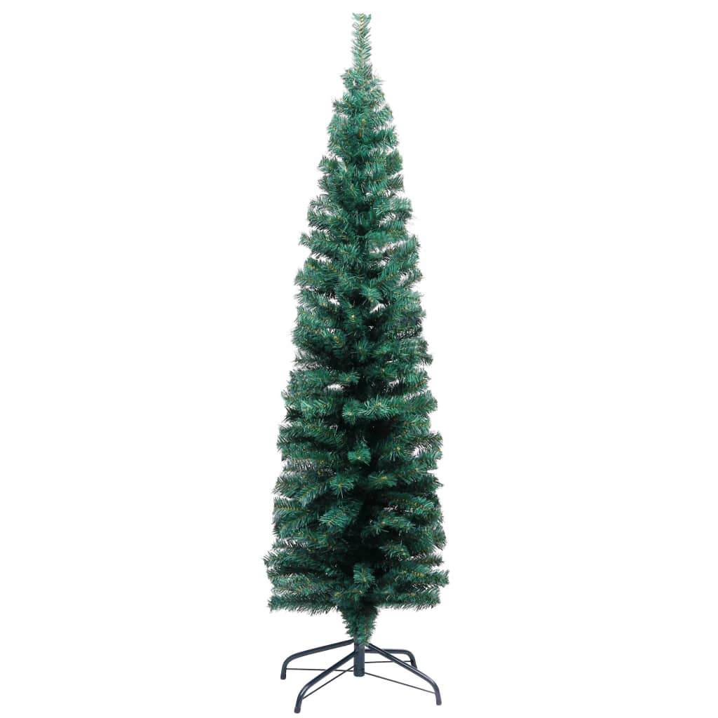vidaXL Dirbtinė plona Kalėdų eglutė su stovu, žalia, 150cm, PVC