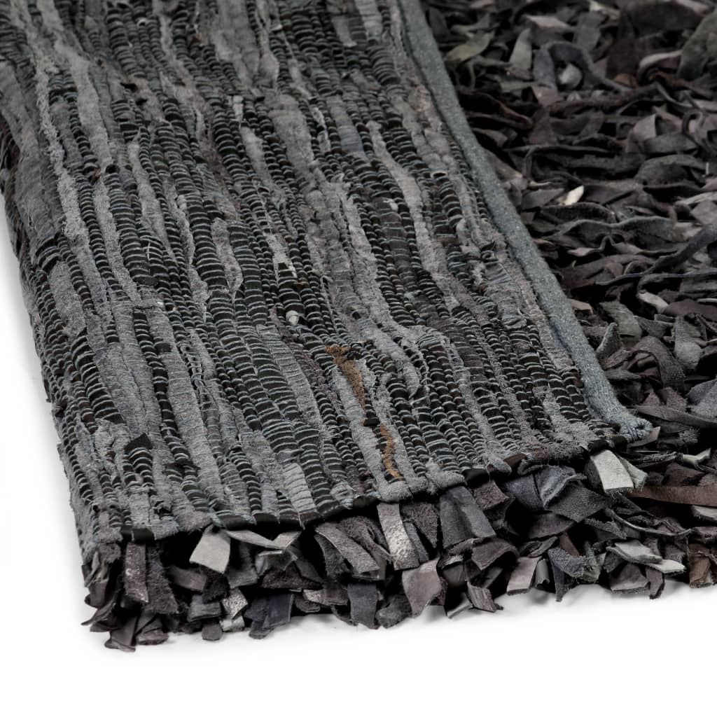 vidaXL Shaggy tipo kilimėlis, natūrali oda, 190x280 cm, pilkas