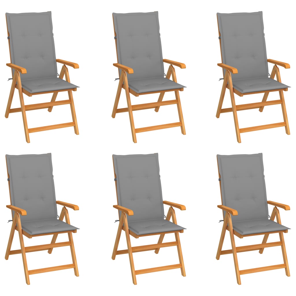 vidaXL Sodo kėdės su pilkomis pagalvėlėmis, 6vnt., tikmedžio masyvas