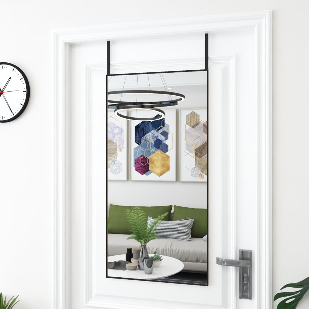 vidaXL Veidrodis ant durų, juodas, 50x100cm, stiklas ir aliuminis