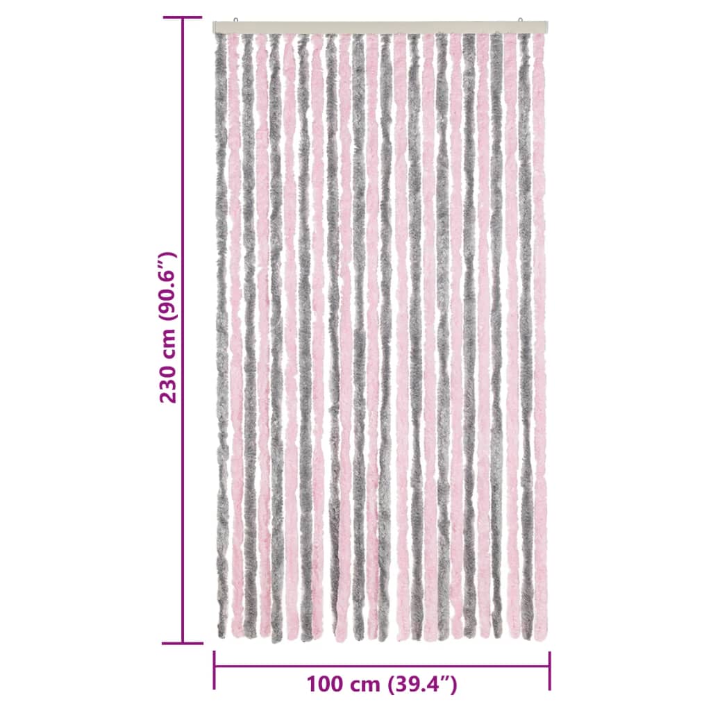 vidaXL Užuolaida nuo musių, pilka ir rožinė, 100x230cm šenilis