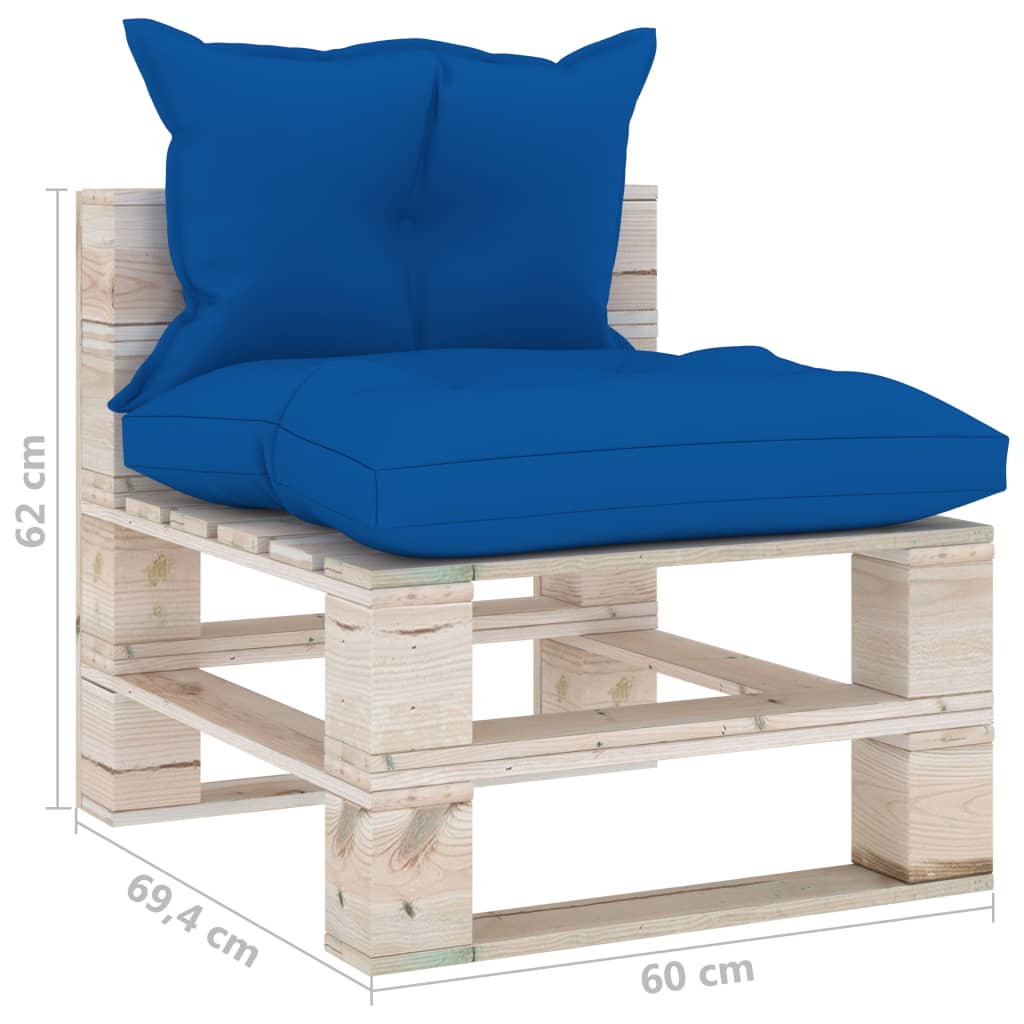 vidaXL Vidurinė sofos dalis iš palečių su pagalvėlėmis, pušies mediena