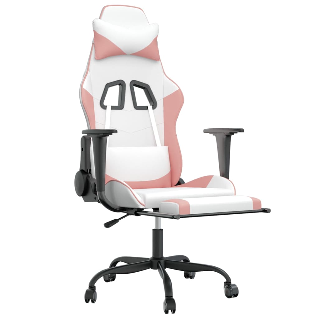 vidaXL Žaidimų kėdė su pakoja, balta ir rožinė, dirbtinė oda