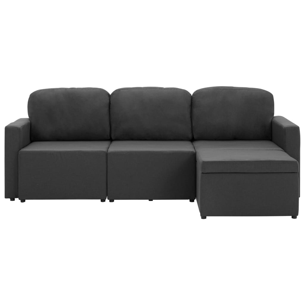 vidaXL Trivietė modulinė sofa-lova, tamsiai pilkos spalvos, audinys