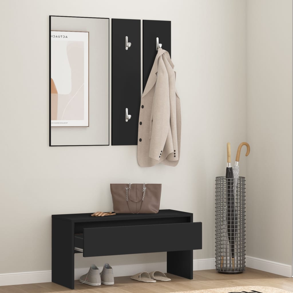 vidaXL Koridoriaus baldų komplektas, juodos spalvos, apdirbta mediena