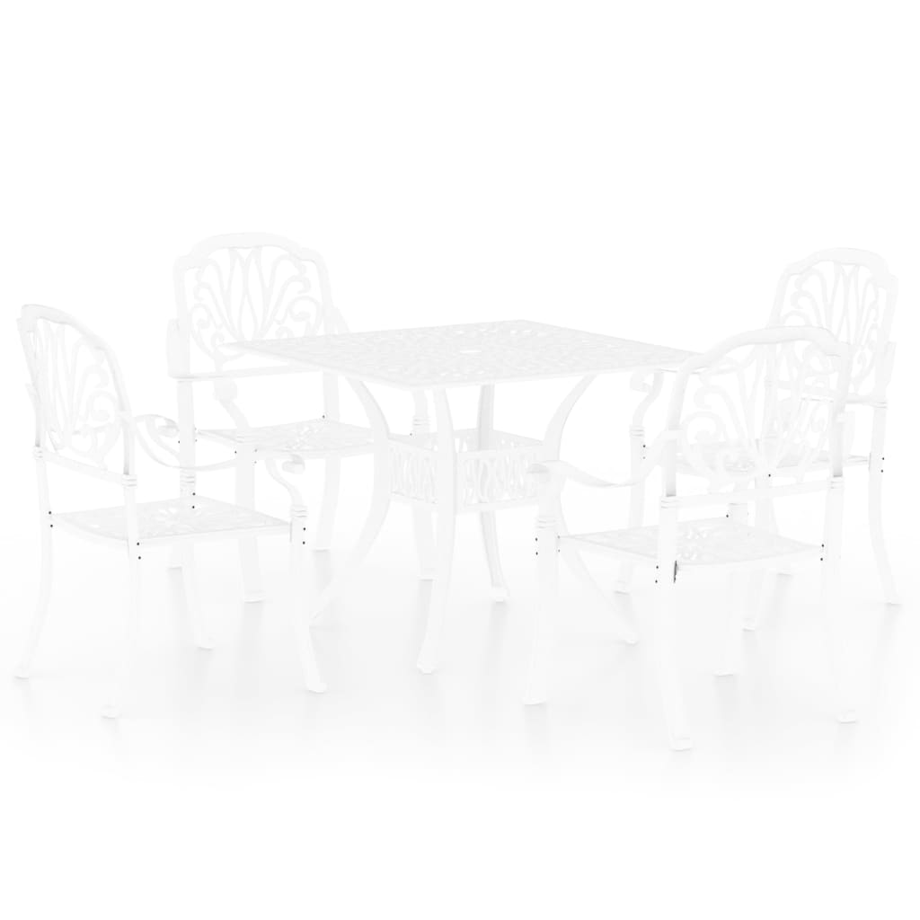 vidaXL Bistro baldų komplektas, 5 dalių, baltas, lietas aliuminis