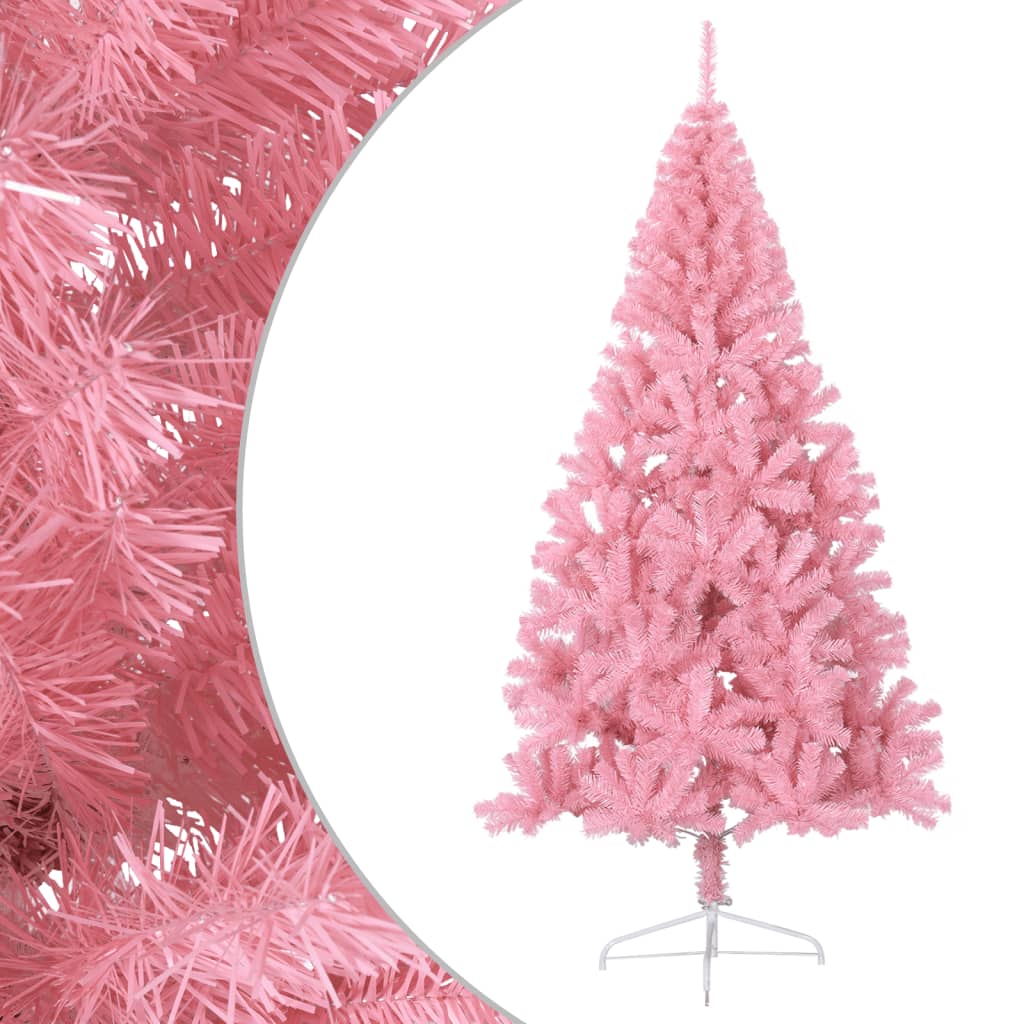 vidaXL Dirbtinė pusinė Kalėdų eglutė su stovu, rožinė, 180cm, PVC