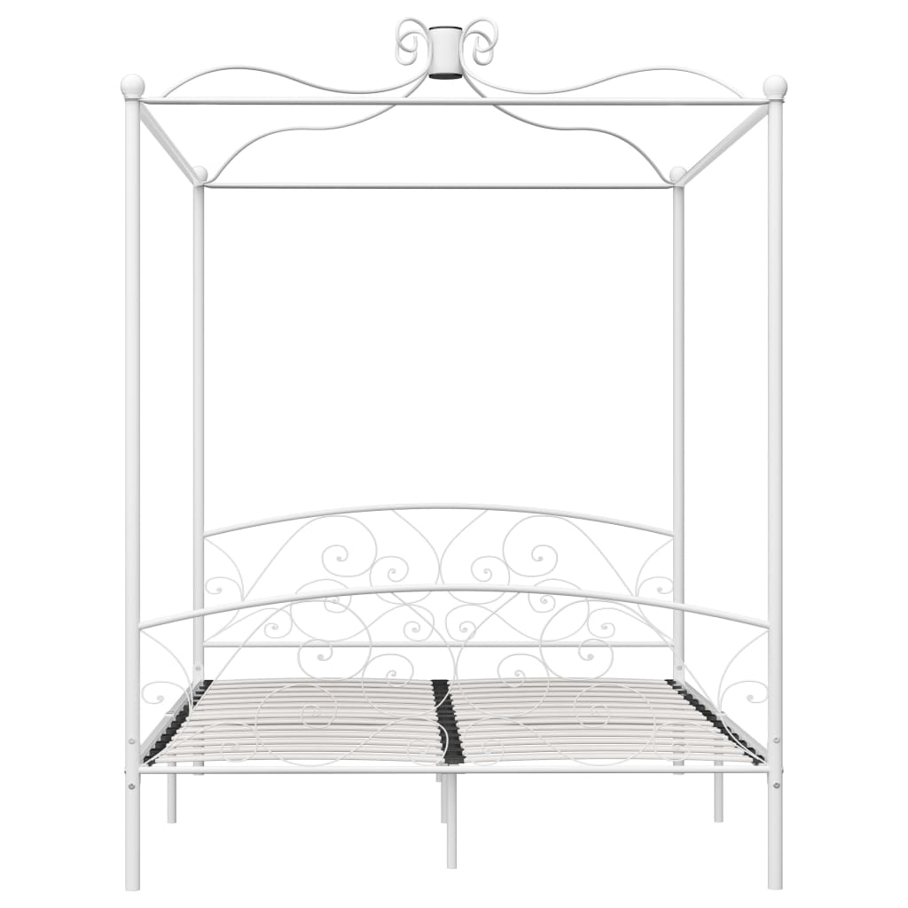 vidaXL Lovos rėmas su baldakimu, baltos spalvos, 180x200cm, metalas
