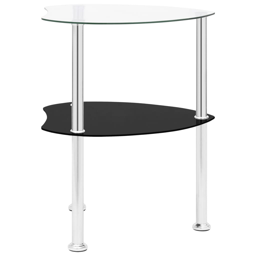 vidaXL Šoninis staliukas, 2aukštų, skaidrus/juodas 38x38x50cm, stiklas