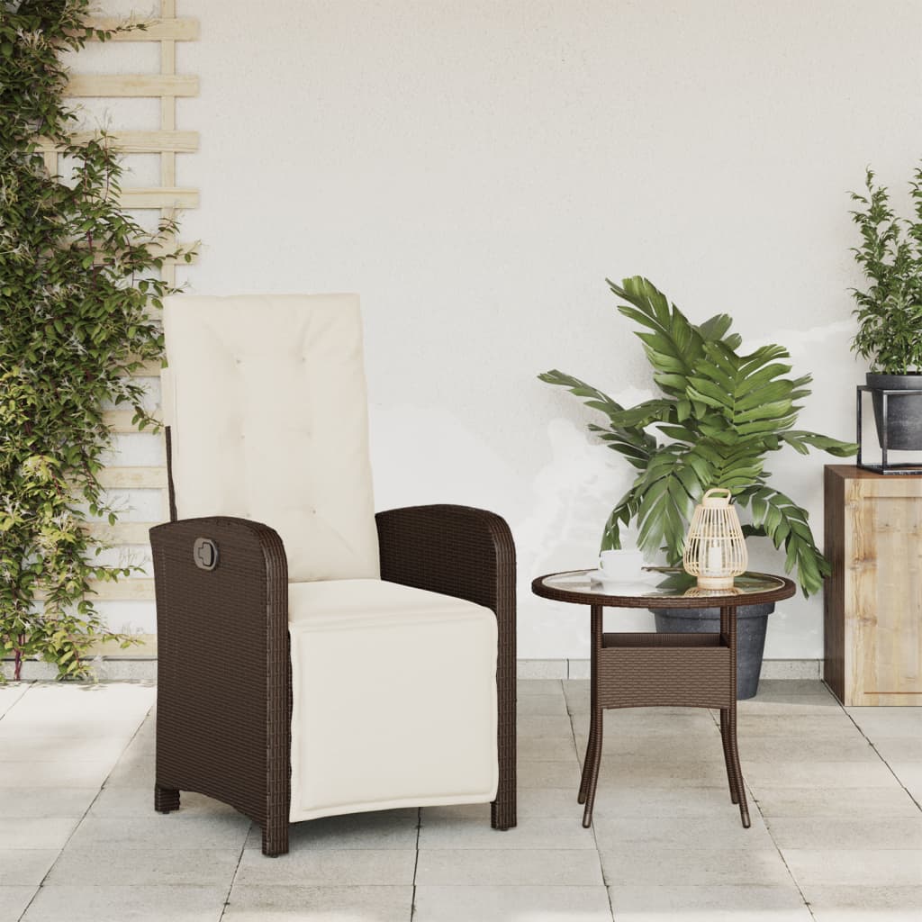 vidaXL Atlošiama sodo kėdė su pakoja, rudos spalvos, poliratanas