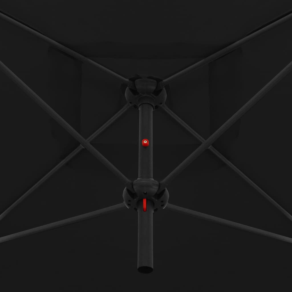 vidaXL Dvigubas skėtis su plieniniu stulpu, juodos spalvos, 250x250cm
