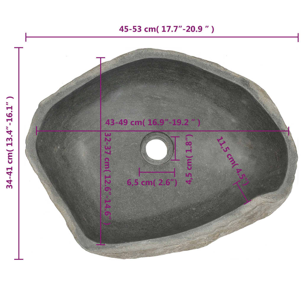 vidaXL Praustuvas, upės akmuo, ovalo formos, 45–53cm