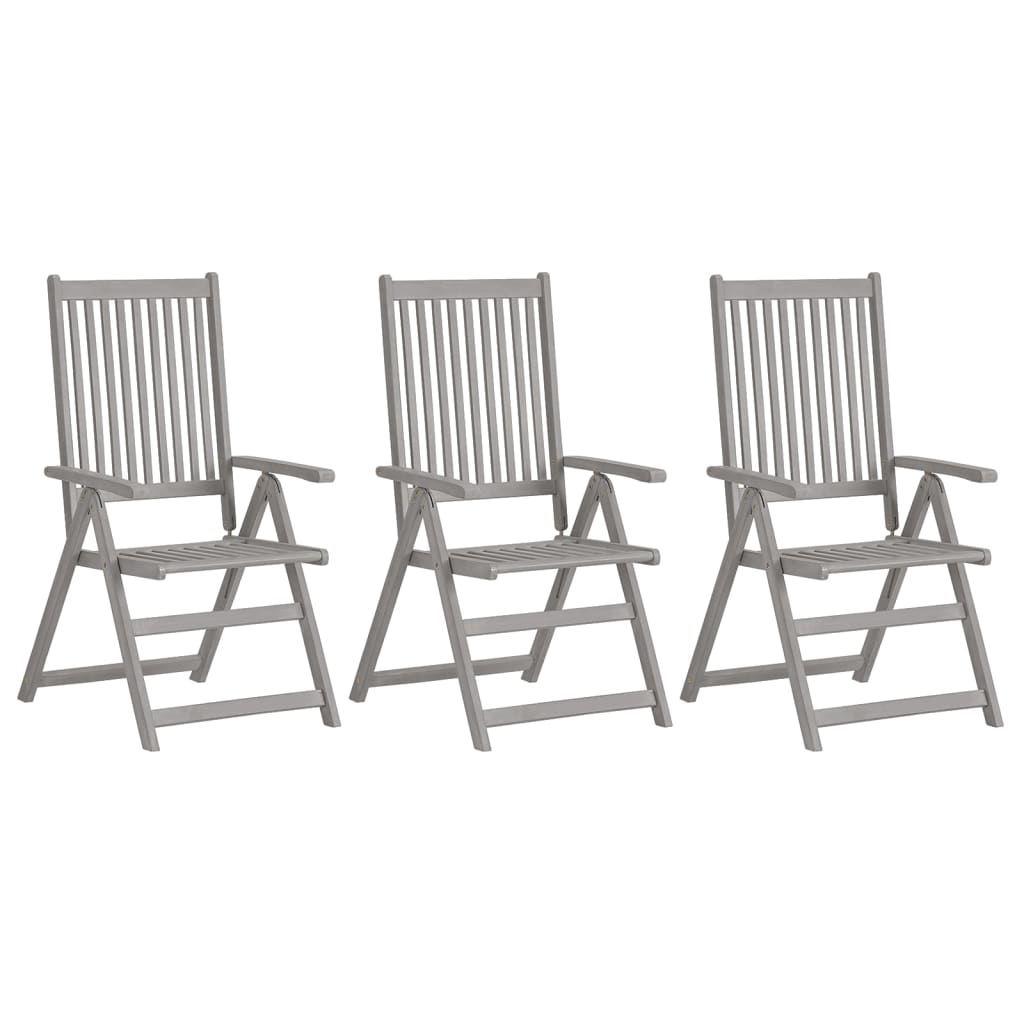 vidaXL Atlošiamos sodo kėdės, 3vnt., pilkos spalvos, akacijos masyvas