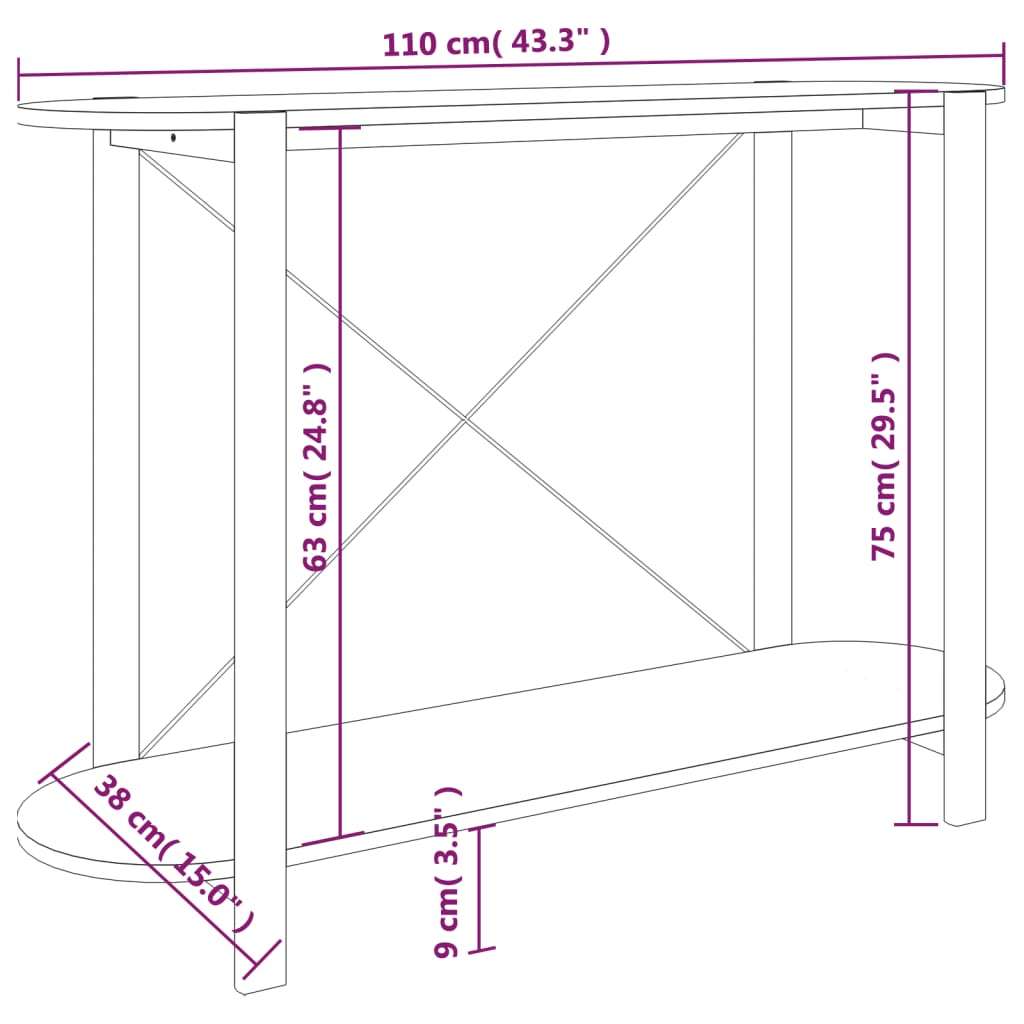 vidaXL Konsolinis staliukas, 110x38x75cm, apdirbta mediena