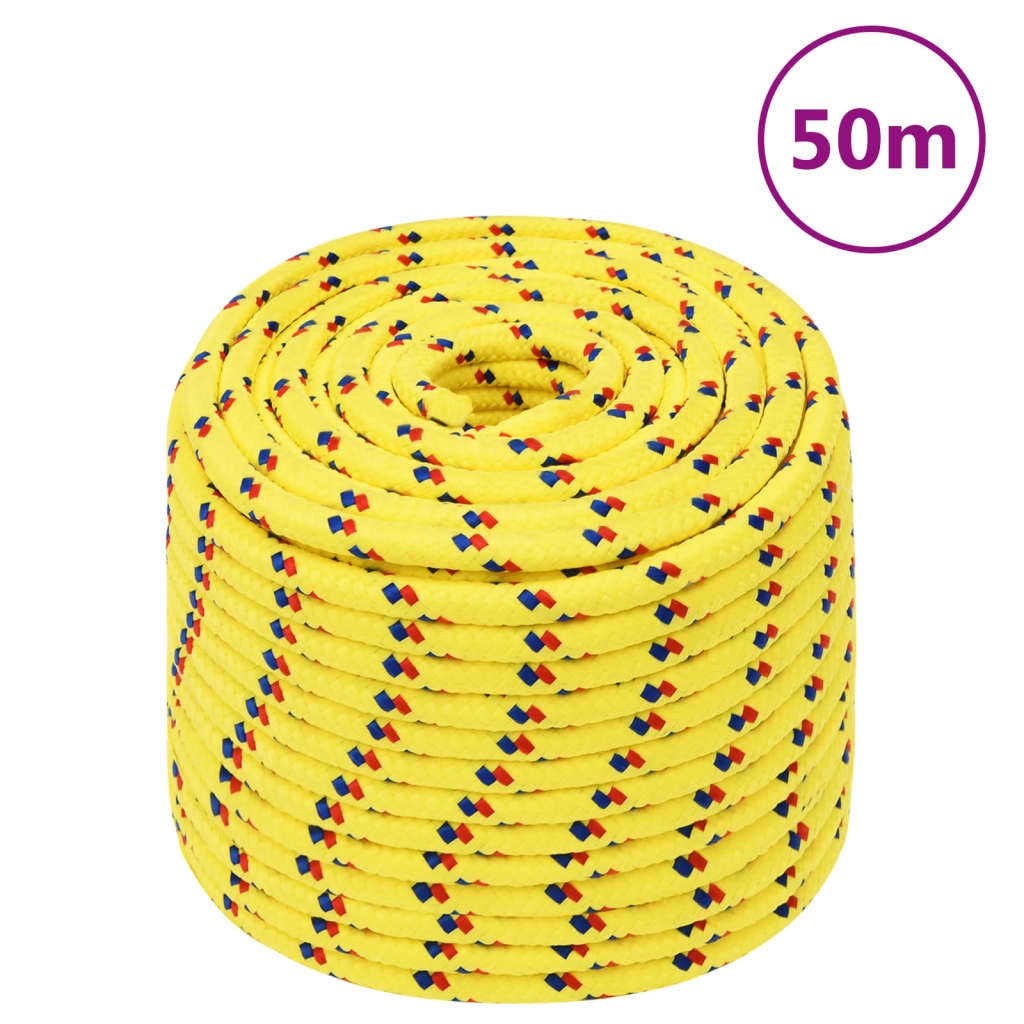 vidaXL Valties virvė, geltonos spalvos, 14mm, 50m, polipropilenas