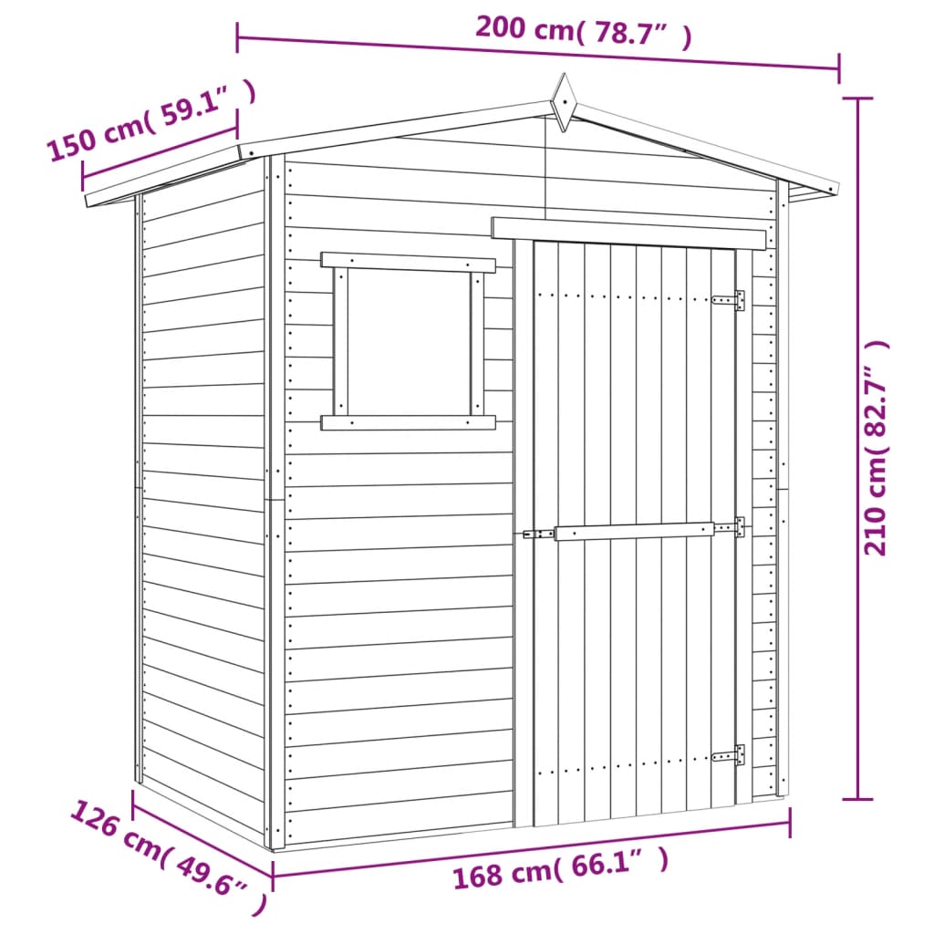 vidaXL Sodo namelis-pašiūrė, 1,5x2m, impregnuota pušies mediena