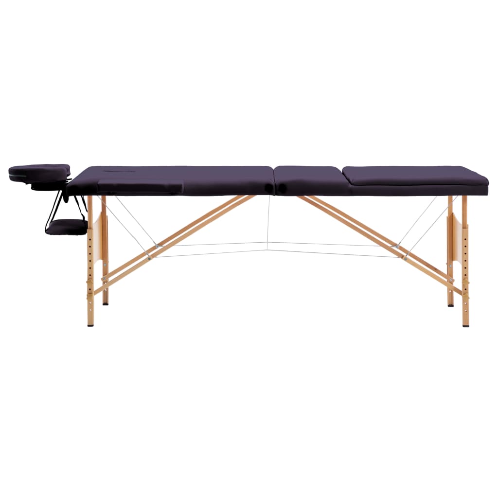 vidaXL Sulankstomas masažo stalas, violetinės spalvos, mediena, 3 zonų