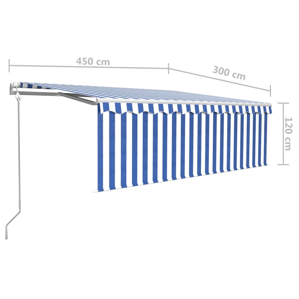 vidaXL Markizė su uždanga/LED/vėjo jutikliu, mėlyna/balta, 4,5x3m