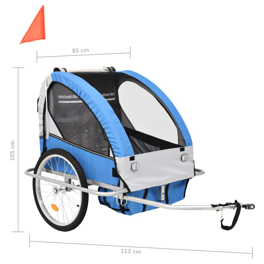 vidaXL 2-1 Dviračio priekaba ir vežimėlis, mėlynos ir pilkos spalvos
