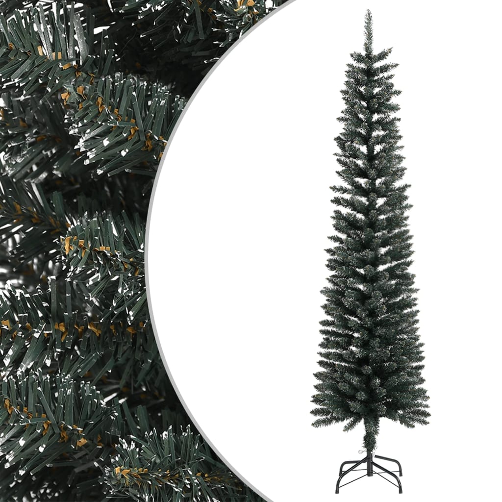 vidaXL Dirbtinė siaura Kalėdų eglutė su stovu, žalia, 210cm, PVC