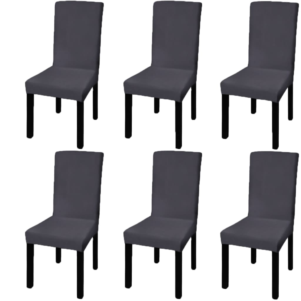 vidaXL Tiesūs įtempiami kėdžių užvalkalai, 6vnt., antracito spalvos