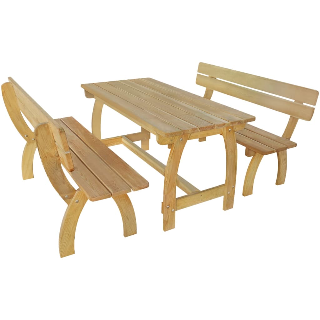 vidaXL Alaus stalas su 2 suoliukais, impregnuota pušies mediena