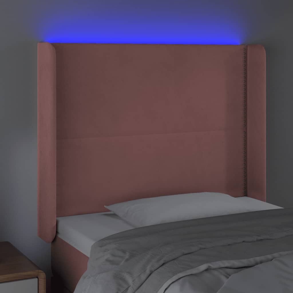vidaXL Galvūgalis su LED, rožinės spalvos, 103x16x118/128cm, aksomas