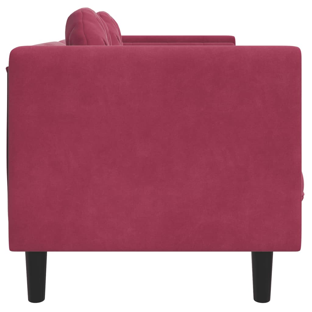 vidaXL Trivietė sofa su pagalvėlėmis, vyno raudonos spalvos, aksomas