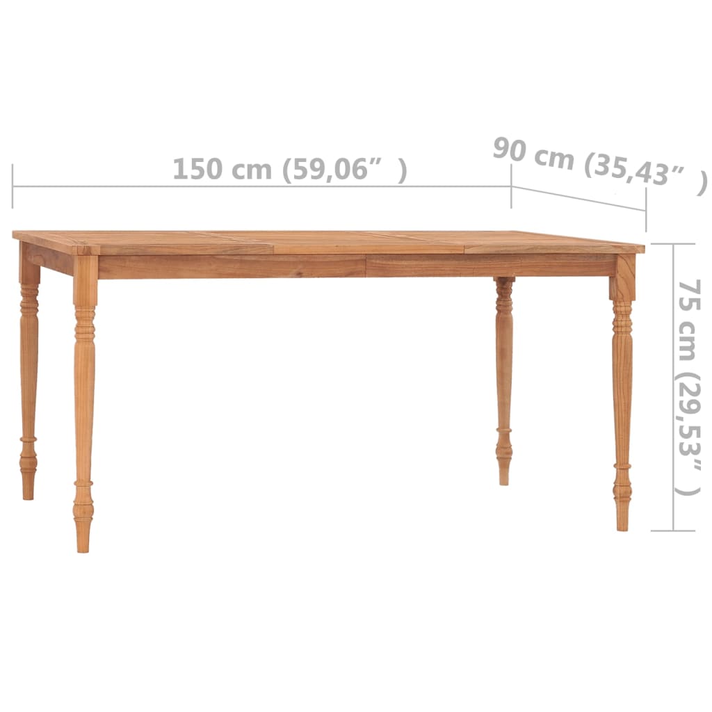 vidaXL Batavia stalas, 150x90x75cm, tikmedžio medienos masyvas