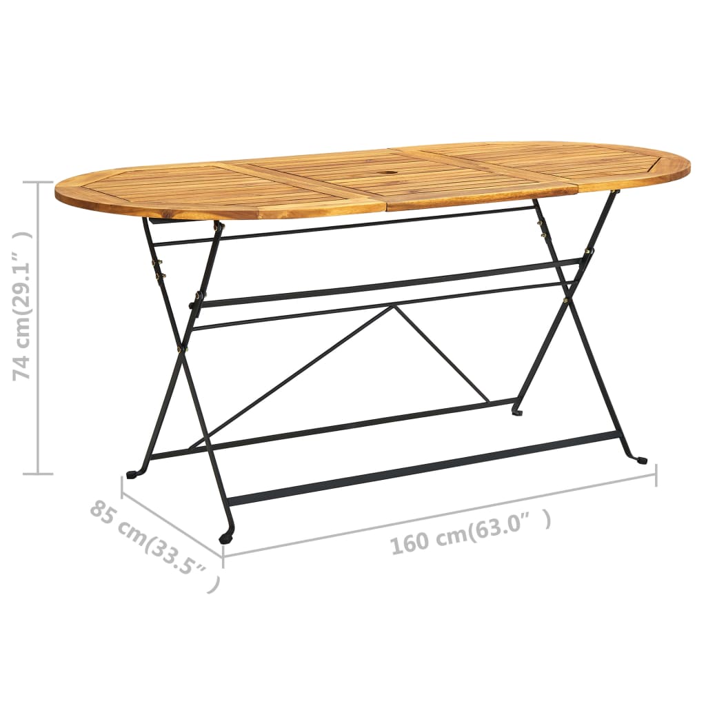 vidaXL Sodo stalas, 160x85x74cm, akacijos masyvas, ovalo forma