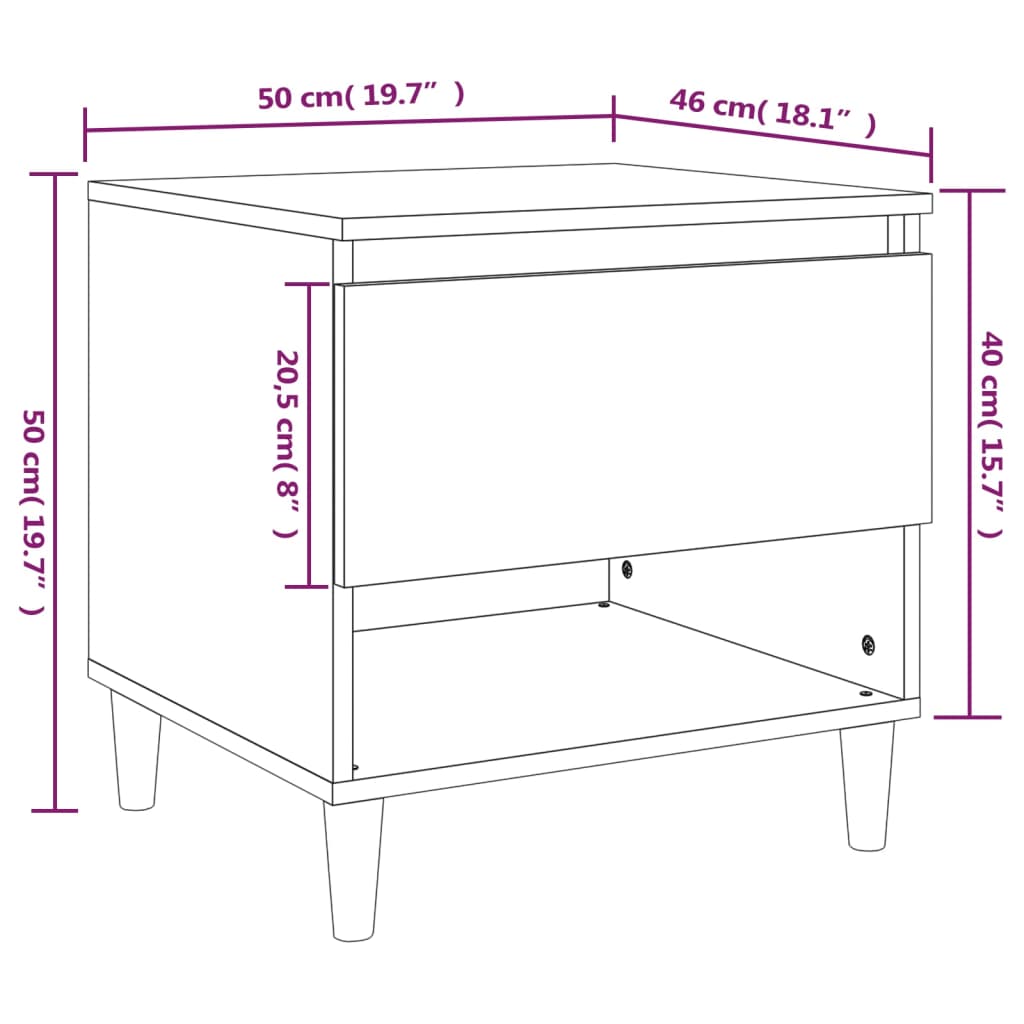 vidaXL Naktinis staliukas, baltas, 50x46x50cm, apdirbta mediena