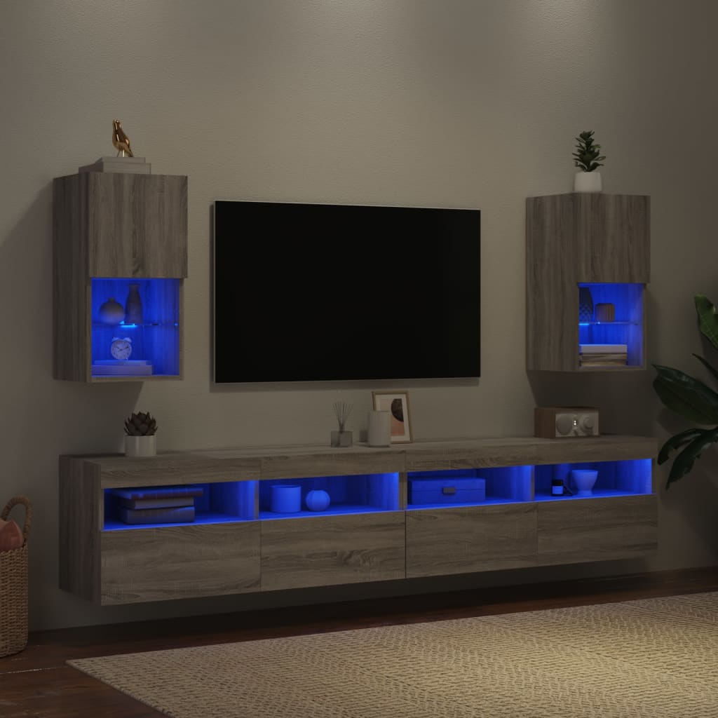 vidaXL TV spintelės su LED, 2vnt., pilkos ąžuolo, 30,5x30x60cm