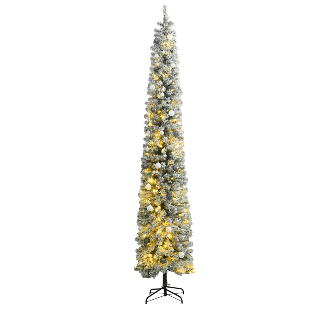 vidaXL Siaura Kalėdų eglutė su 300 LED/žaisliukais/sniegu, 270cm